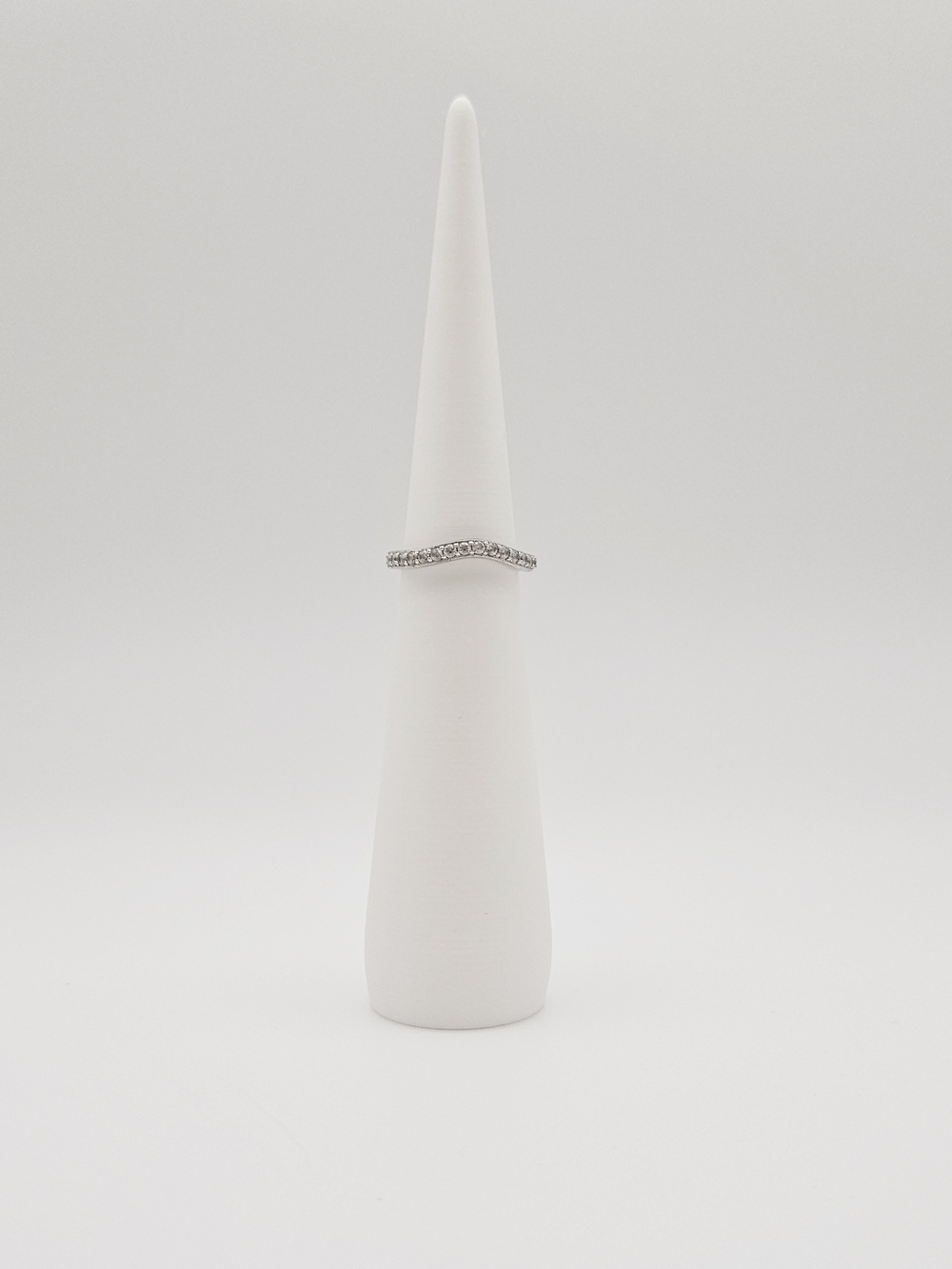 Delicate Sterling Silver Curved Pave Ring - White